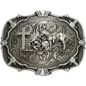 🆕Men's Silver Religion Cross Kneeling Prayer Design Western Cowboy Belt Buckles